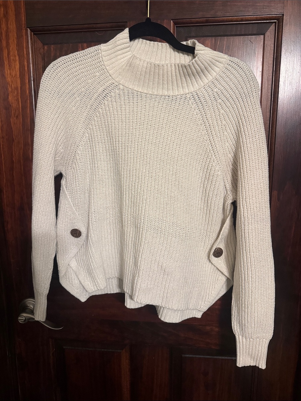 Versona Cream Ribbed Funnel Neck Sweater with Button Pocket Tabs